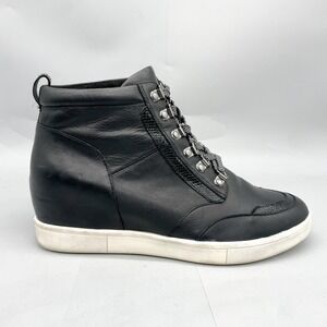 Vionic Womens 11 Jordy Black Leather Hidden Wedge Sneakers Orthotic Comfort Shoe